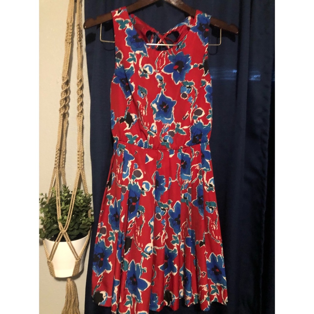 Floral Print Lace Up Back Dress